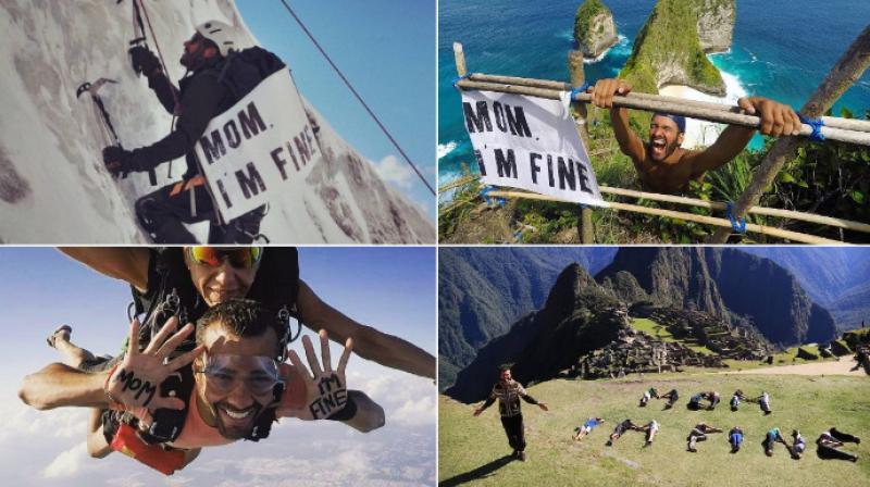 Adventurer uses funny photo series to reassures mum hes ok