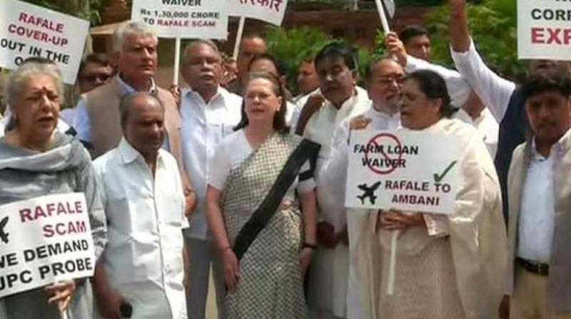 The main opposition party will stage agitations and take out marches at district and state levels over the alleged scam worth thousands of crores of rupees. (Photo: ANI) The main opposition party will stage agitations and take out marches at district and state levels over the alleged scam worth thousands of crores of rupees. (Photo: ANI)