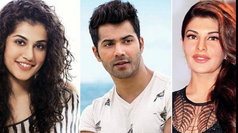 Taapsee Pannu, Varun Dhawan and Jacqueline Fernandez. Taapsee Pannu, Varun Dhawan and Jacqueline Fernandez.