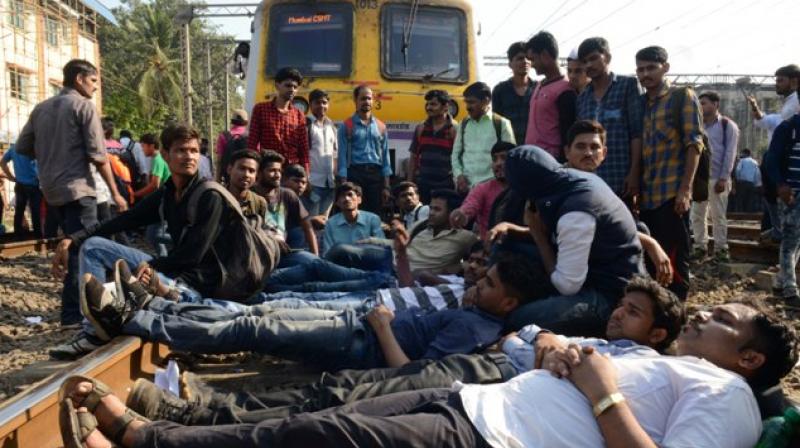 Rail Roko agitation: Mumbai students block lines demanding jobs Rail Roko agitation: Mumbai students block lines demanding jobs
