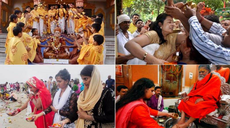 Hindu devotees offer prayers on the occasion of Guru Purnima
