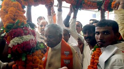 Singh was inducted in the presence of UP BJP chief Swatantra Dev Singh here. (Photo: ANI)