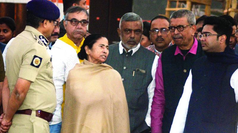 Chief minister Mamata Banerjee, Trinamul Congress MP Abhishek Banerjee and other leaders at Brigade Parade ground to inspect the preparation for the January 19 rally, on Thursday. (Photo: Asian Age)