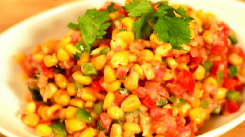 Sweet Corn Chaat with Peanuts Recipe