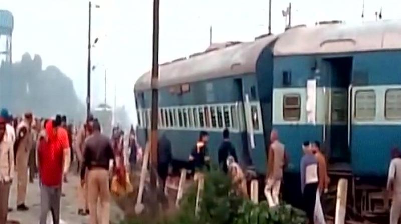 The derailed cochaes of coaches of Ajmer-Sealdah express. (Photo: ANI/ Twitter)