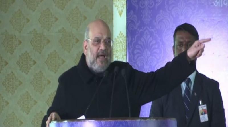 Union Home Minister Amit Shah ddressing a gathering. (Photo: ANI)