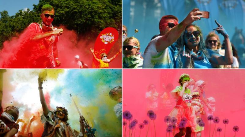 Locals participate in the Moscow Color Run 2017 to celebrate health