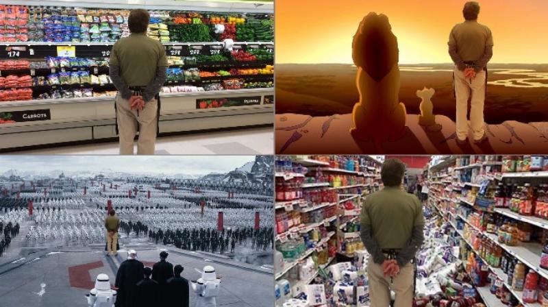 Photoshop battle over produce worker admiring his work