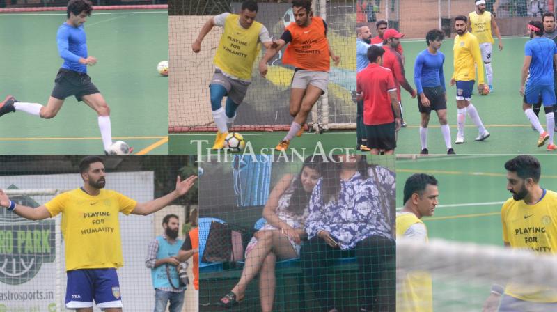Sakshi in attendance as Dhoni shows footy skills with Abhishek, Ishaan, others Sakshi in attendance as Dhoni shows footy skills with Abhishek, Ishaan, others