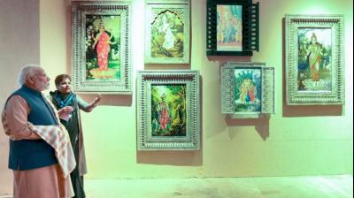 Prime Minister Narendra Modi at the first Indian Art, Architecture and Design Biennale (IAADB) 2023, at Red Fort in New Delhi, Friday, Dec. 8, 2023. (PTI Photo)