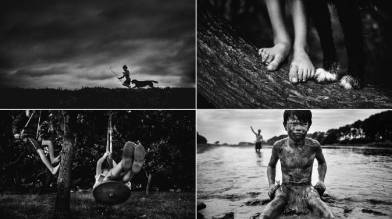 Mom clicks her children enjoying their childhood without technology