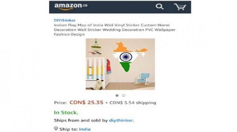The seller goes by the name of DIYthinker and is selling Vinyl wall stickers of the map for C$ 25.35. (Photo: ANI)