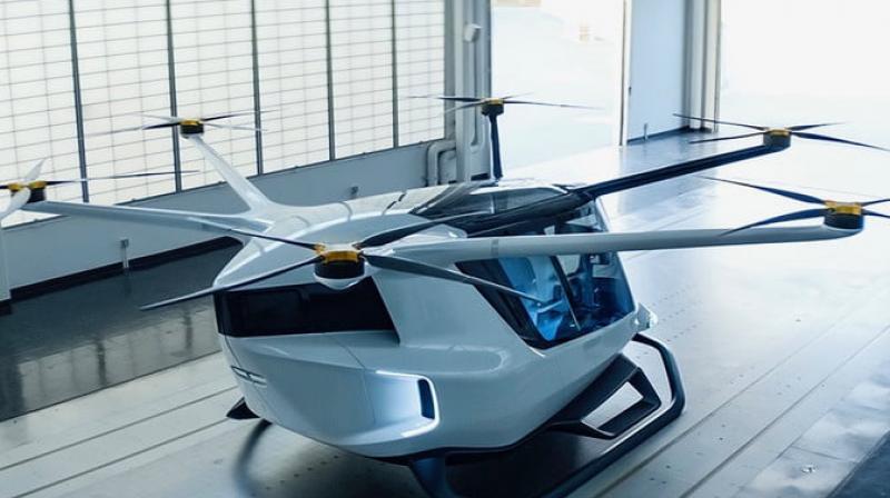 A mockup of the futuristic aircraft, dubbed  Skai  by its inventors, was put on exhibit for investors.