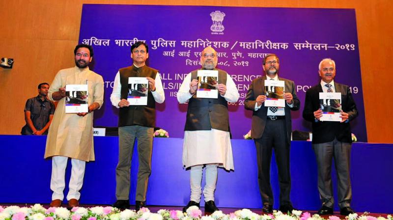 Home minister Amit Shah at the All India conference of DGs and IGPs in Pune. (Photo: AA)