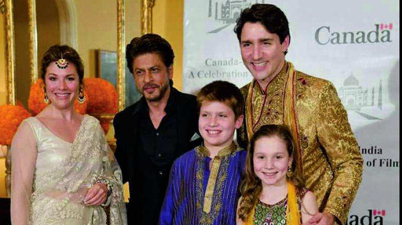 Justin Trudeau, wife Sophie Gregoire, daughter Ella-Grace and son  Xavier James met Shah Rukh Khan and other Bollywood celebrities at a special get-together in Mumbai