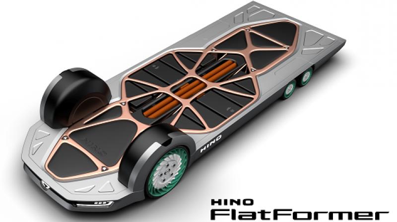Hino Motors, the truckmaking arm of Toyota Motor Corp, showcased the futuristic  Flatformer , which had no drivers cabin and where the low-riding bed is fixed but the cargo or container section can be swapped out