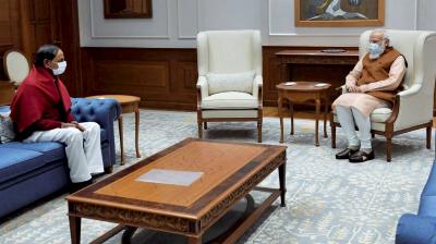 Prime Minister Narendra Modi with Telangana Chief Minister K. Chandrashekar Rao during a meeting, in New Delhi. (PTI) 