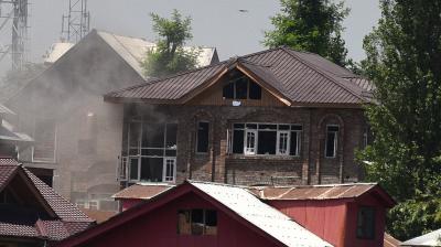 A house is left smouldering and damaged after yet another gunfight between security forces and militants in Srinagar. (File photo: Habib Naqash)