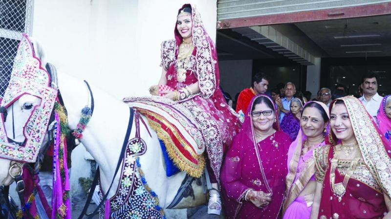 A bride from Shrimali brahmin community riding a mare.