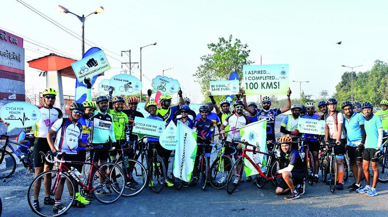 Cyclists from various groups across Mumbai came forward to complete their first 100-km ride to spread awareness about the importance of reducing carbon footprint and maintaining an environmental balance.