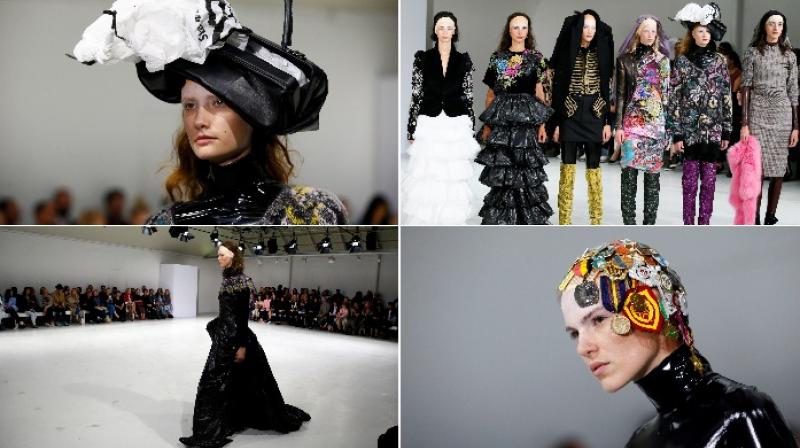 Garbage bags on ramp at Paris couture week