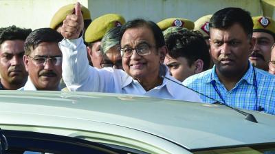 Senior Congress leader and former Union minister P. Chidambaram after being produced at a court in the INX Media case in New Delhi on Monday. (Photo: PTI)