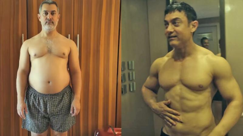 Screenrgrabs from the video of Aamirs tranformation for his body.