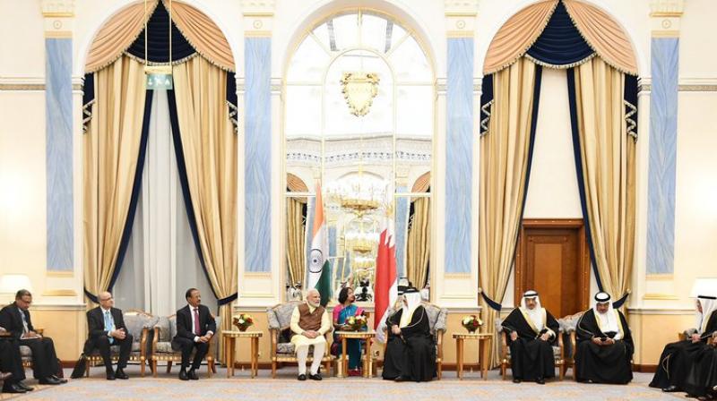 Prime Minister Modi was honoured with \The King Hamad Order of the Renaissance\ on Saturday as he held talks with King of Bahrain Hamad bin Isa Al Khalifa on various bilateral and regional issues. (Photo: Twitter | @narendramodi)