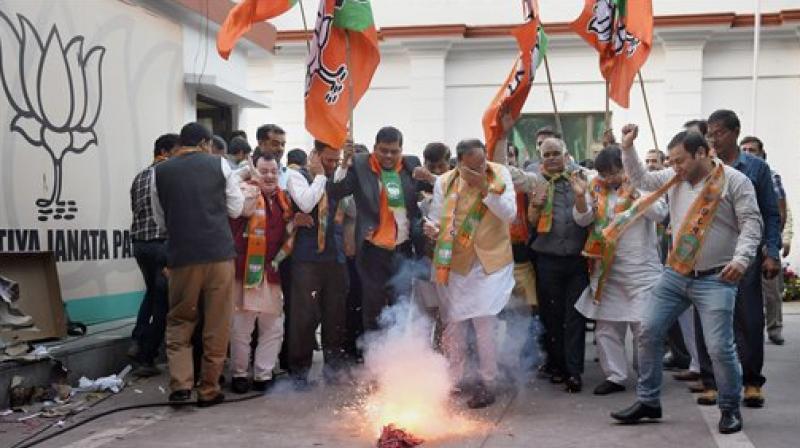 BJP workers celebrating the partys victory in BMC elections (Photo: PTI)
