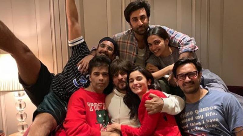 Ranveer Singh, Karan Johar, Shah Rukh Khan, Alia Bhatt, Ranbir Kapoor, Deepika Padukone and Aamir Khan partied together.