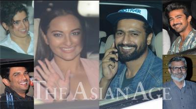 Amidst heavy rains in Mumbai, the makers of 'Chhichhore' arranged a special screening for Bollywood celebrities on Wednesday night in Mumbai. Stars like Vicky Kaushal, Sonakshi Sinha, Sanya Malhotra, Fatima Sana Shaikh, Saqeeb Saleem, Zaheer Iqbal, Aayush Sharma and others attended the screeening of Shraddha Kapoor and Sushant Singh Rajput starrer. (Photos: Viral Bhayani)