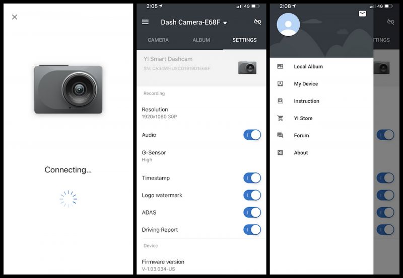 Yi Dash cam screenshots