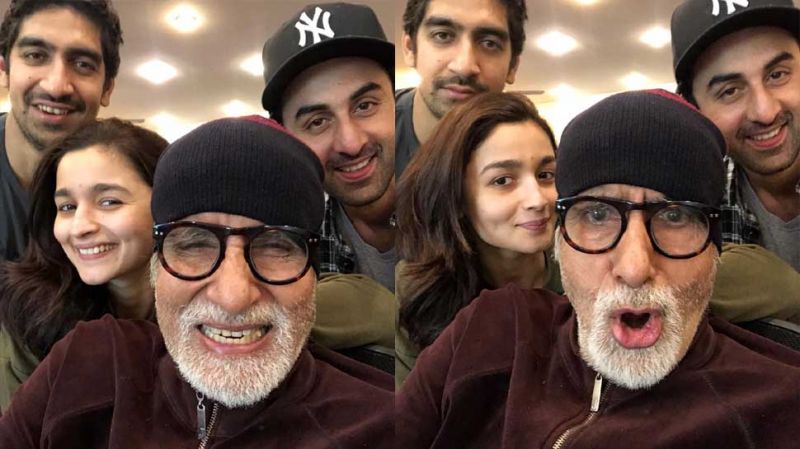 Big B with Ranbir, Alia and Ayan on 'Brahmastra' sets.