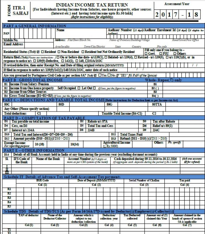 ITR-1 Sahaj form