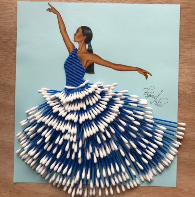 Artist uses everyday objects to make unique fashion sketches