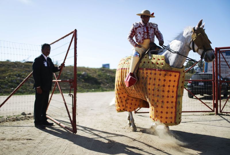 A horseman prepares to enter the ring at a sold-out bullfight on April 8, 2018 in Tijuana, Mexico. Children are permitted to watch the spectacle only if they are supervised by an adult.(Photo: AFP) A horseman prepares to enter the ring at a sold-out bullfight on April 8, 2018 in Tijuana, Mexico. Children are permitted to watch the spectacle only if they are supervised by an adult.(Photo: AFP)