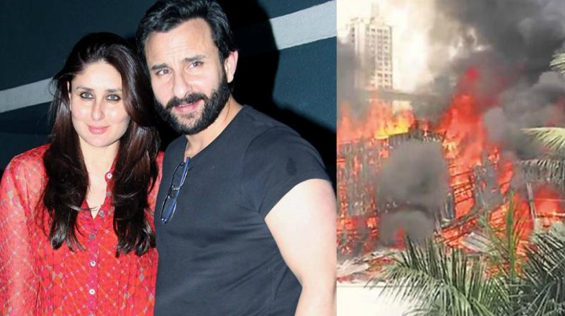 Saif Ali Khan and Kareena Kapoor Khan, fire at RK Studios. Saif Ali Khan and Kareena Kapoor Khan, fire at RK Studios.