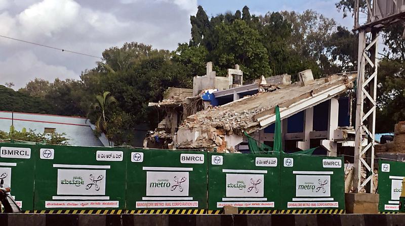 The work began only recently and BMRCL has demolished Fathima Bakery, Hotel Tom’s Restaurant, a BPCL petrol pump and another building. The work began only recently and BMRCL has demolished Fathima Bakery, Hotel Tom’s Restaurant, a BPCL petrol pump and another building.