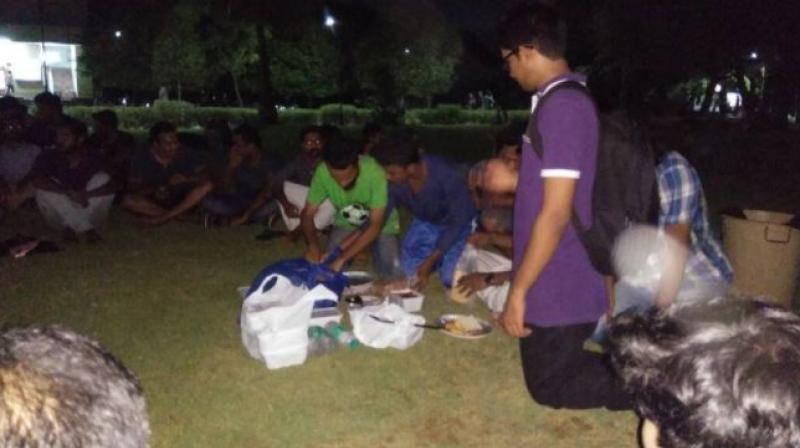 Earlier on May 27, Students' Federation of India (SFI) staged similar protest in Kerala by eating beef outside University College, Trivandrum. (Photo: ANI Twitter) Earlier on May 27, Students' Federation of India (SFI) staged similar protest in Kerala by eating beef outside University College, Trivandrum. (Photo: ANI Twitter)