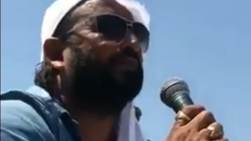 The 26-second video clip purportedly shot during the 'Dogri Swabhiman' rally shows Choudhary Rajinder Singh atop a vehicle and using abusive language against Mehbooba Mufti. (Photo: Screengrab) The 26-second video clip purportedly shot during the 'Dogri Swabhiman' rally shows Choudhary Rajinder Singh atop a vehicle and using abusive language against Mehbooba Mufti. (Photo: Screengrab)