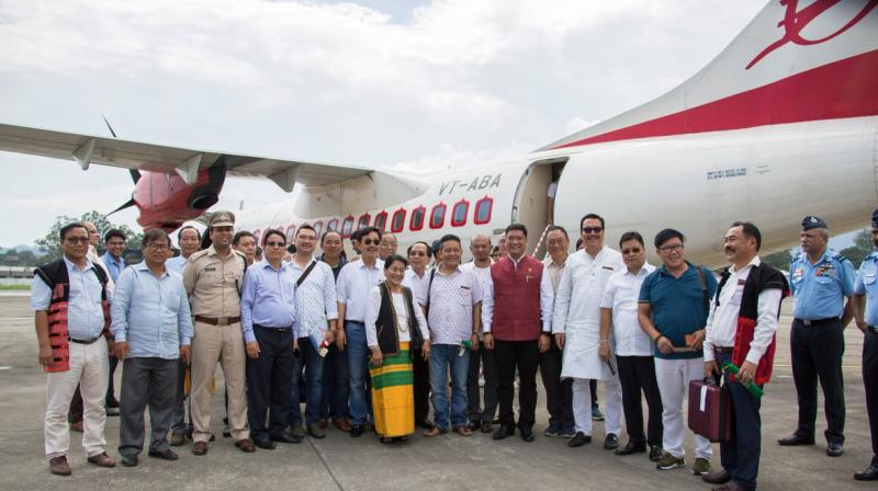 Alliance Air, a subsidiary of Air India, will operate flight services on the Calcutta-Guwahati-Pasighat route thrice a week - on Tuesday, Thursday and Saturday. (Photo: Twitter/@PemaKhanduBJP) Alliance Air, a subsidiary of Air India, will operate flight services on the Calcutta-Guwahati-Pasighat route thrice a week - on Tuesday, Thursday and Saturday. (Photo: Twitter/@PemaKhanduBJP)