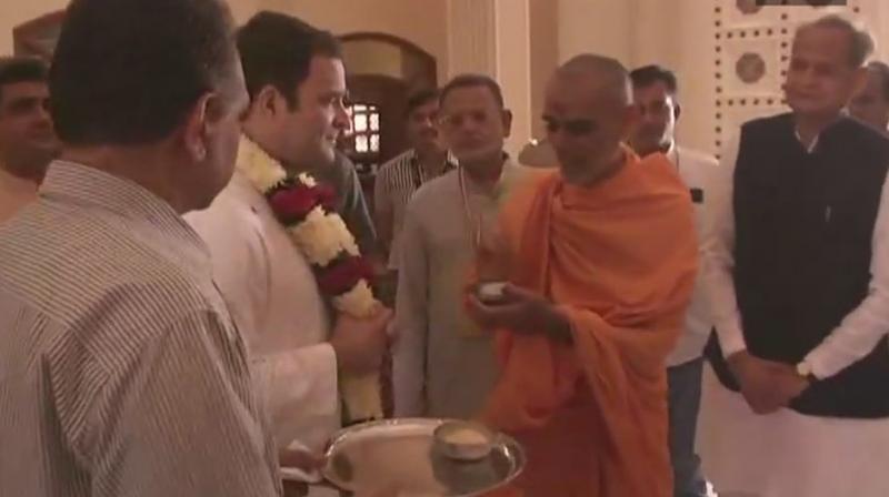 Congress Vice President Rahul Gandhi visits Akshardham Temple in Gandhinagar. (Photo: ANI/Twitter) Congress Vice President Rahul Gandhi visits Akshardham Temple in Gandhinagar. (Photo: ANI/Twitter)