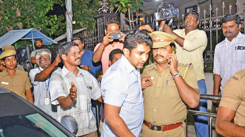 Jaya TV managing director Vivek Jayaraman near Poes Garden residence in the city on late Friday evening. (Photo: DC) Jaya TV managing director Vivek Jayaraman near Poes Garden residence in the city on late Friday evening. (Photo: DC)