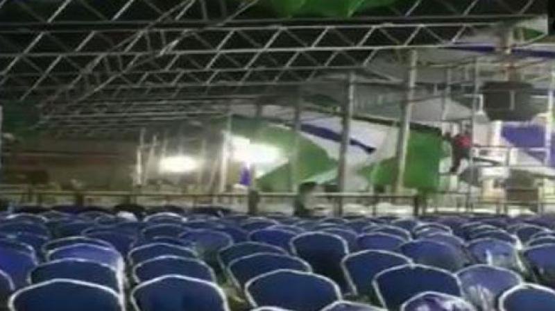 The sudden change in weather has affected the preparations at the Indira Gandhi Municipal Stadium. (Photo: ANI) The sudden change in weather has affected the preparations at the Indira Gandhi Municipal Stadium. (Photo: ANI)