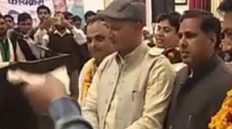 Screengrab of a video of the function in Roorkee on Friday. (Photo: ANI) Screengrab of a video of the function in Roorkee on Friday. (Photo: ANI)
