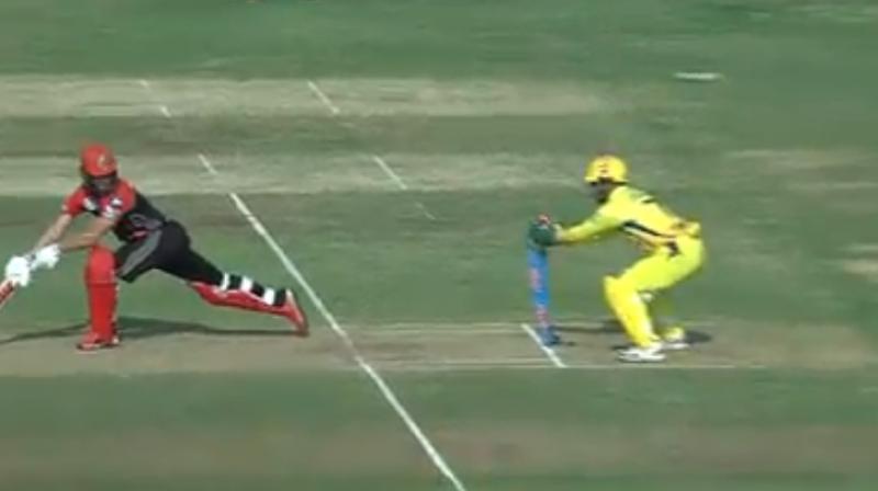 Dhoni once again effected two lightning quick stumpings of AB de Villiers and M Ashwin change the course of the match. (Photo: screengrab / BCCI) Dhoni once again effected two lightning quick stumpings of AB de Villiers and M Ashwin change the course of the match. (Photo: screengrab / BCCI)