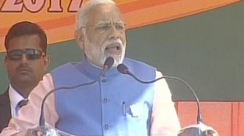 Prime Minister Narendra Modi at the rally in Kannauj. (Photo: ANI Twitter) Prime Minister Narendra Modi at the rally in Kannauj. (Photo: ANI Twitter)