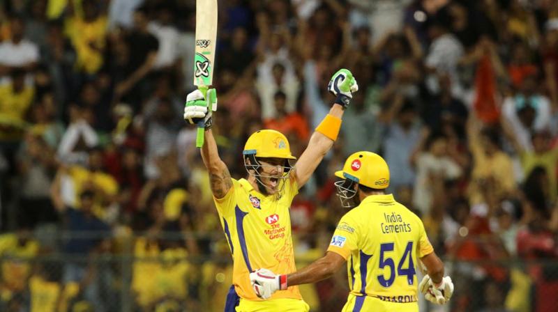 Faf made sure there was no last-over drama as he hit the first ball of the 20th over for six to book CSK’s spot in the final.(Photo: BCCI) Faf made sure there was no last-over drama as he hit the first ball of the 20th over for six to book CSK’s spot in the final.(Photo: BCCI)