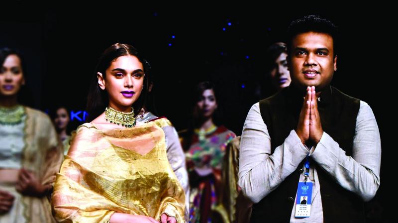 Aditi Rao Hydari as the show stopper with designer Sailesh Singhania. Aditi Rao Hydari as the show stopper with designer Sailesh Singhania.