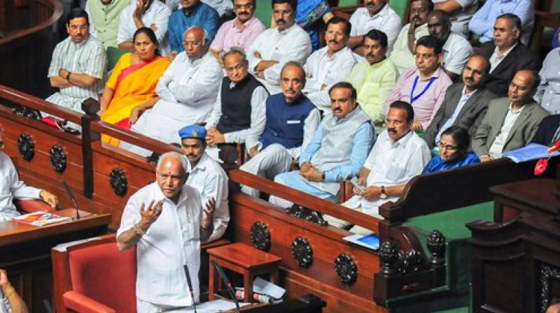 In his resignation speech, B S Yeddyurappa said, 'I assure the people of the state, I will fight with all I have and win 28 of the 28 seats in the Lok Sabha elections.' (Photo: PTI) In his resignation speech, B S Yeddyurappa said, 'I assure the people of the state, I will fight with all I have and win 28 of the 28 seats in the Lok Sabha elections.' (Photo: PTI)